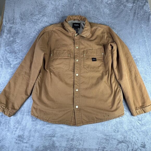 Walls Workwear Shirt Jacket Mens Medium Brown Sherpa Lined Duck Canvas Shacket - Picture 1 of 12